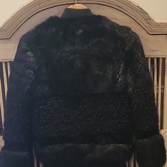 John + Jenn Black Faux Fur Bomber Jacket Mixed Texture Small - Picture 8 of 11